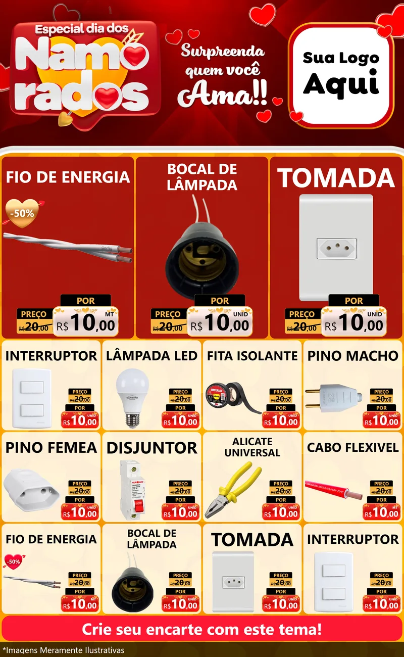 Modelo de Encarte para Encarte Grande com o tema Especial Dia dos Namorados para Materiais Elétricos