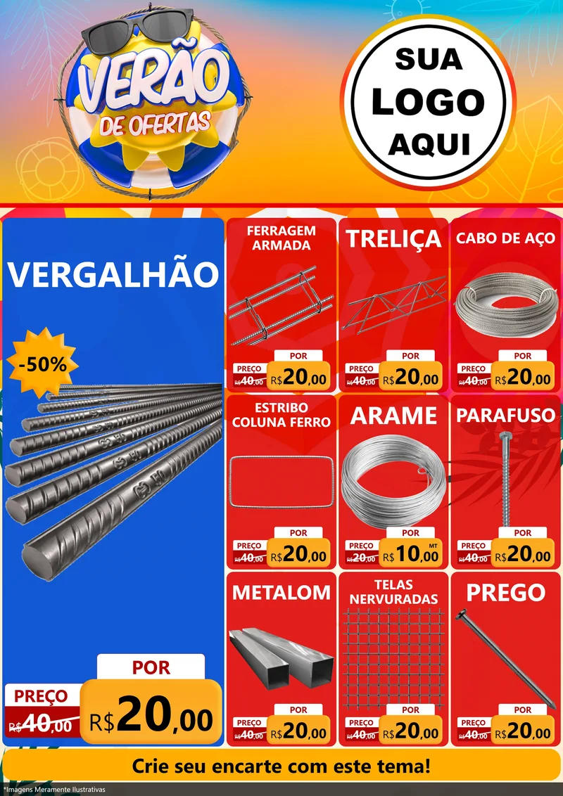 Modelo de Encarte para Encarte A4 Vertical com o tema Verão de Ofertas para Ferragens