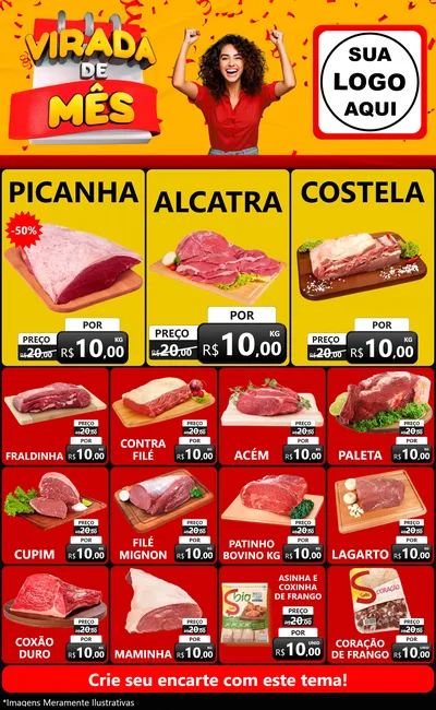 Modelo de Encarte para Encarte Grande com o tema Virada de Mês para Açougue