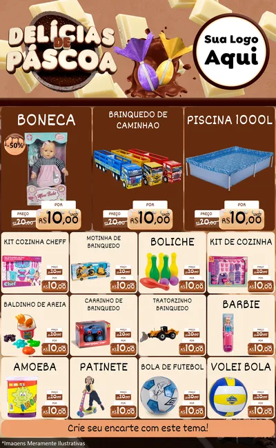 Modelo de Encarte para Encarte Grande com o tema Delícias de Páscoa para Brinquedos