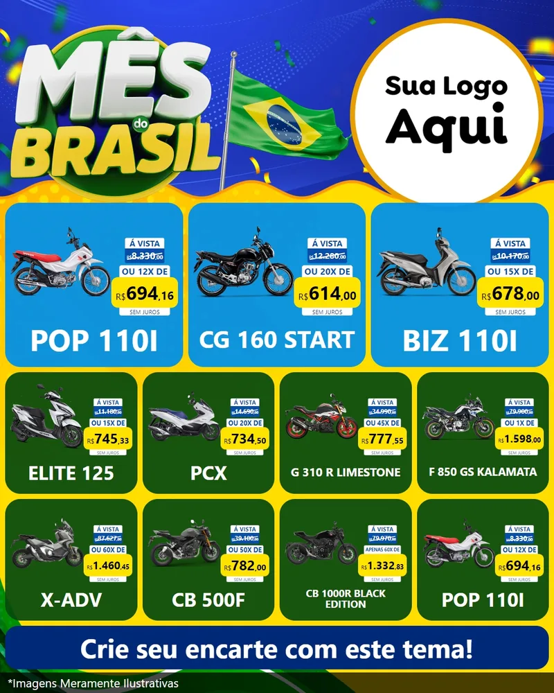 Modelo de Rede Social para Feed Instagram com o tema Mês do Brasil para Concessionaria de Motos