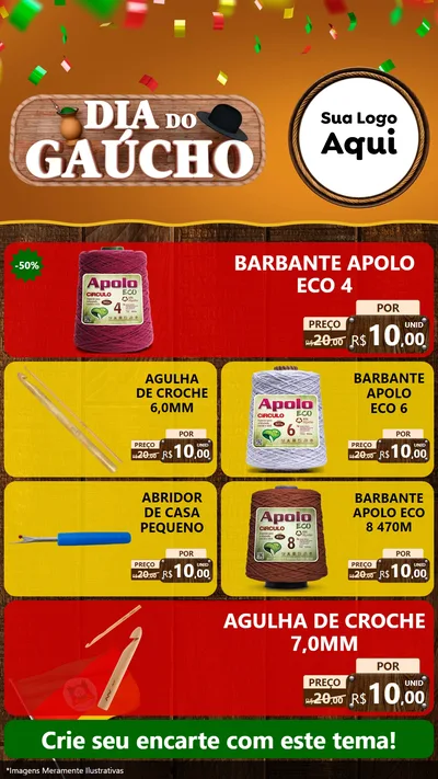 Modelo de TV para TV Vertical com o tema Dia do Gaúcho para Armarinho e Aviamentos