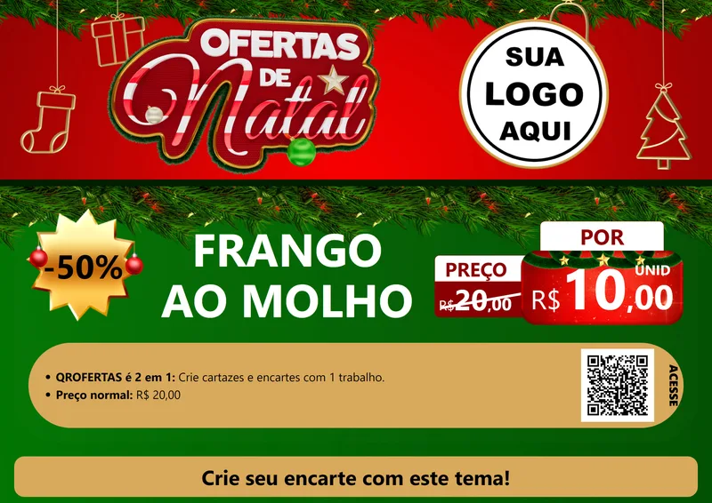 Modelo de Cartaz para Cartaz A4 Horizontal com o tema Ofertas de Natal para Restaurante