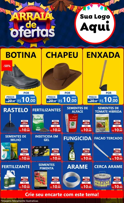 Modelo de Encarte para Encarte Grande com o tema Arraiá de Ofertas para Agropecuária