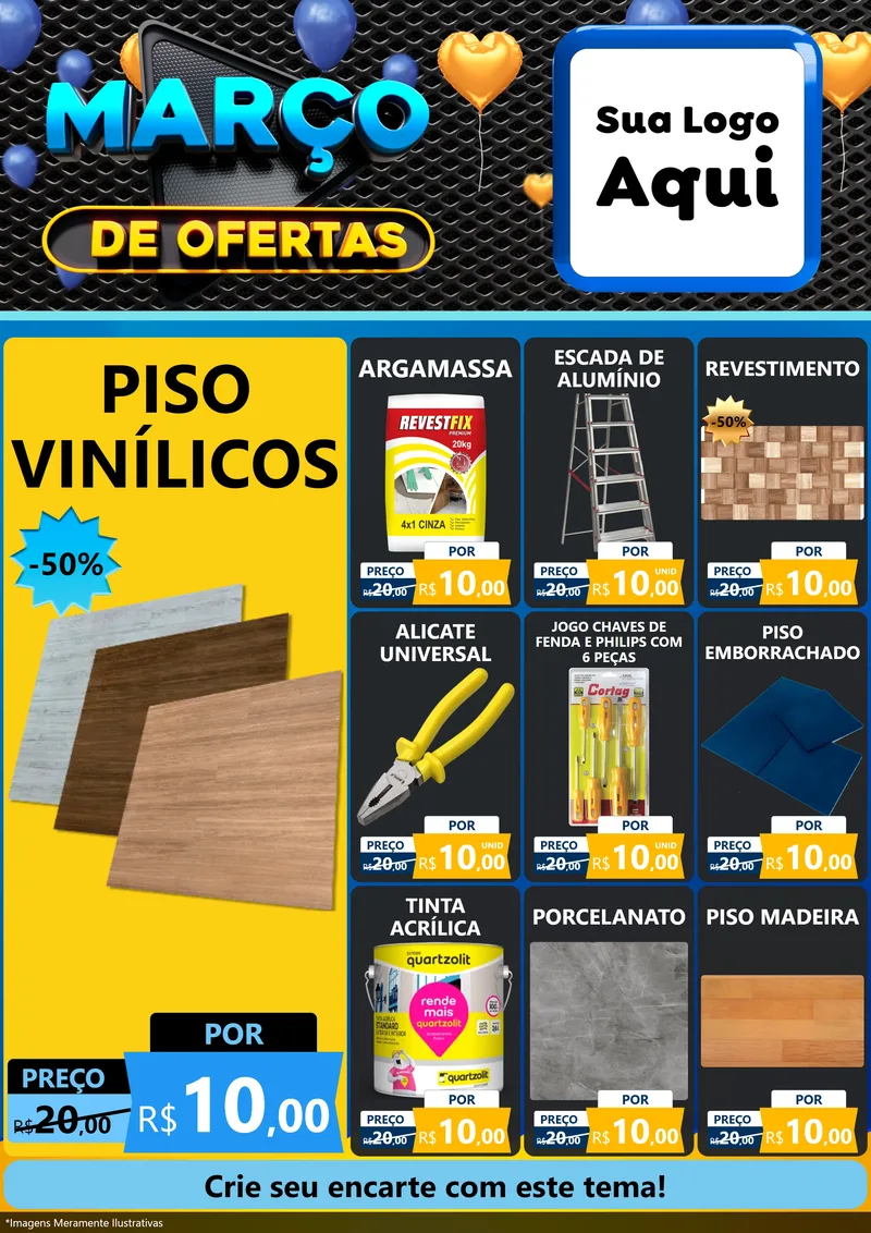 Modelo de Encarte para Encarte A4 Vertical com o tema Março de Ofertas para Material para Construção