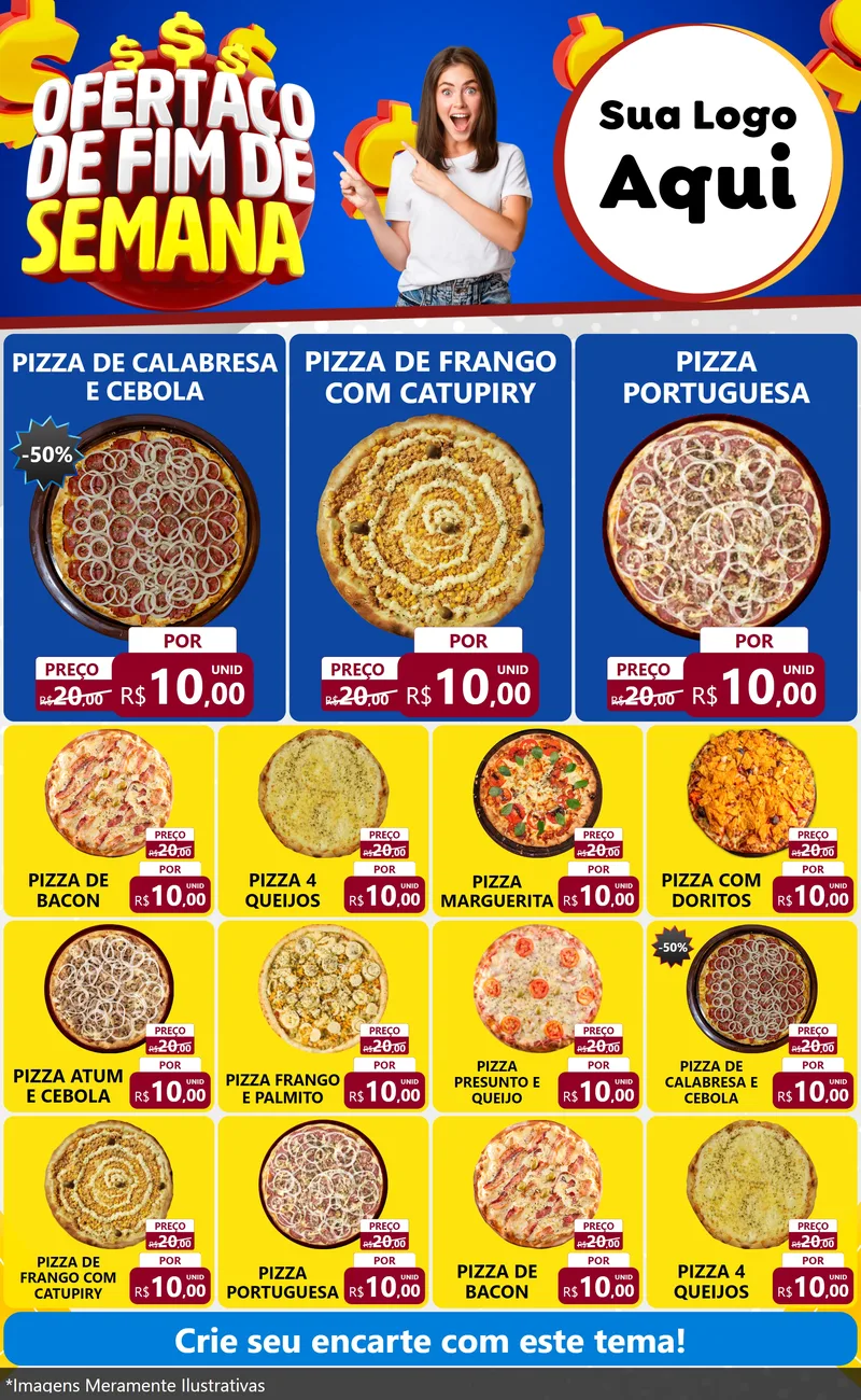 Modelo de Encarte para Encarte Grande com o tema Ofertaço de Fim de Semana para Pizzaria