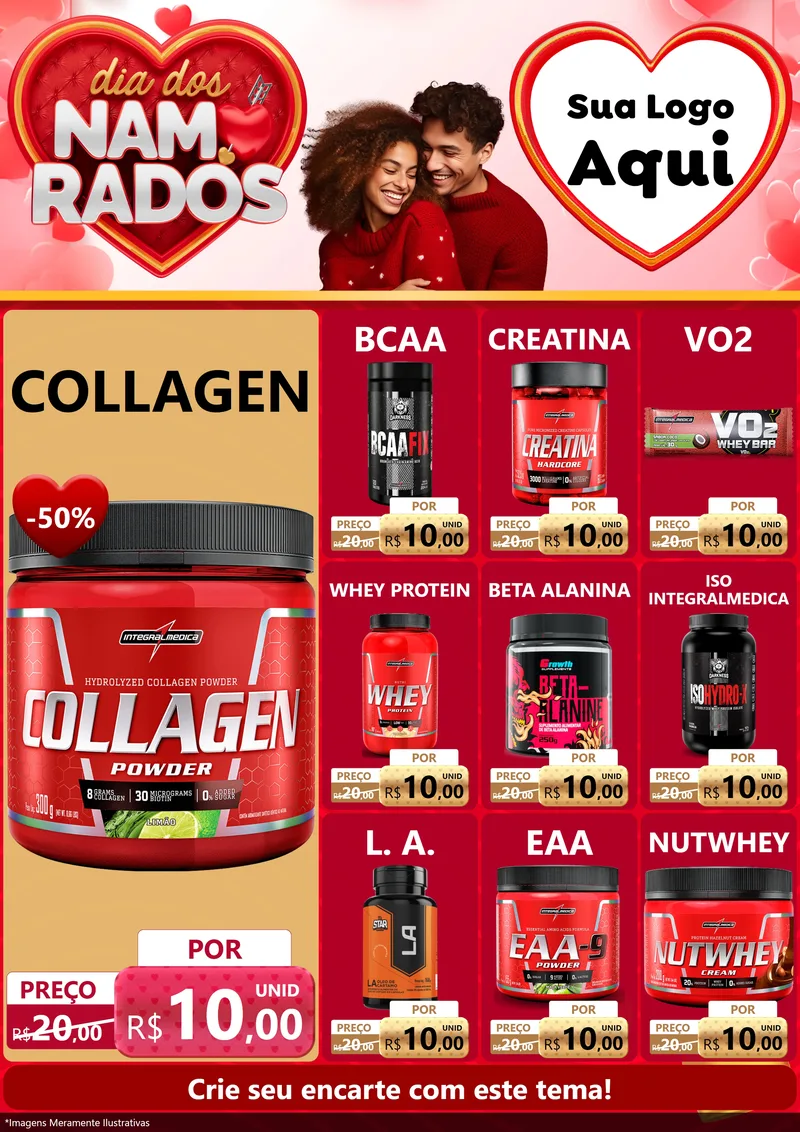 Modelo de Encarte para Encarte A4 Vertical com o tema Dia dos Namorados para Suplementos alimentares