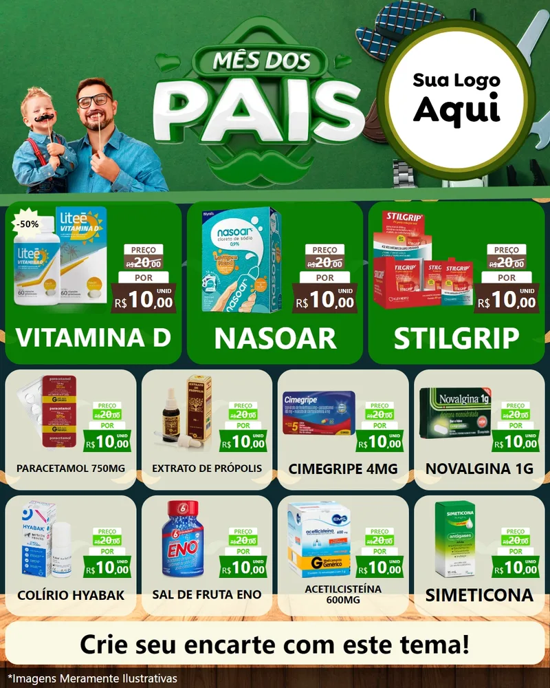 Modelo de Rede Social para Feed Instagram com o tema Mês dos Pais para Farmácia