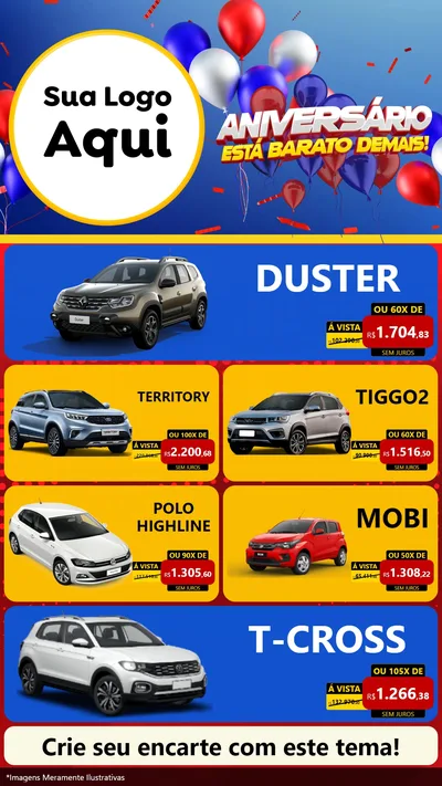 Modelo de TV para TV Vertical com o tema Aniversário para Concessionaria de Carros