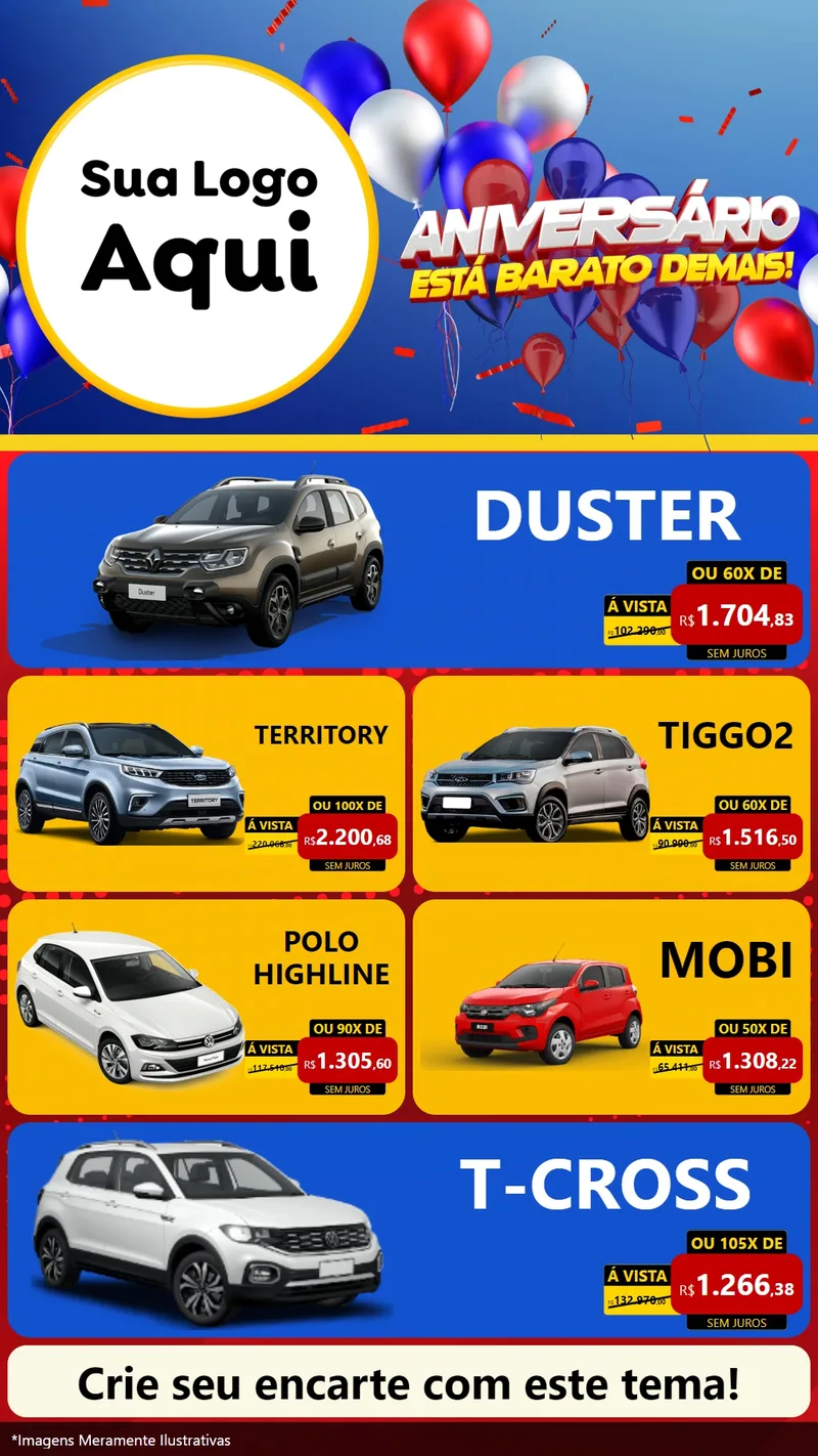 Modelo de TV para TV Vertical com o tema Aniversário para Concessionaria de Carros