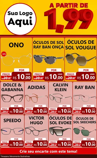 Modelo de Encarte para Encarte Grande com o tema A Partir de Um e Noventa e Nove - 1,99 para Óticas