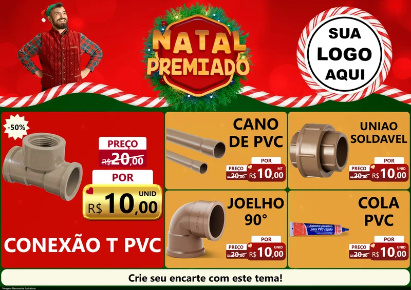 Modelo de Encarte para Encarte A4 Horizontal com o tema Natal Premiado para Tubos e conexões