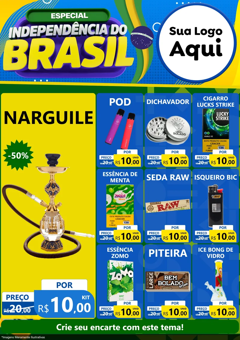 Modelo de Encarte para Encarte A4 Vertical com o tema Especial Independência do Brasil para Tabacaria
