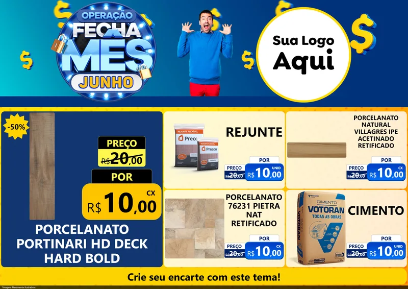 Modelo de Encarte para Encarte A4 Horizontal com o tema Operação Fecha Mês, Junho para Pisos e revestimentos