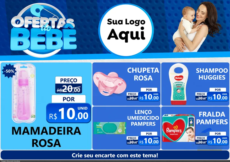 Modelo de Encarte para Encarte A4 Horizontal com o tema Ofertas do Bebê para Bebês