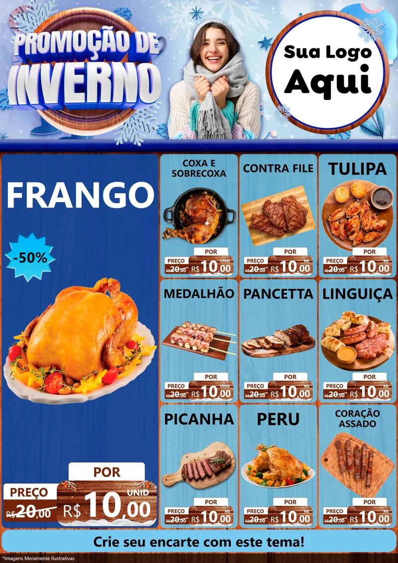 Modelo de Encarte para Encarte A4 Vertical com o tema Promoção de Inverno para Assados