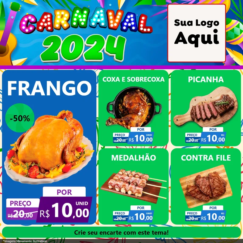 Modelo de Rede Social para Feed Facebook com o tema Carnaval 2027 para Assados