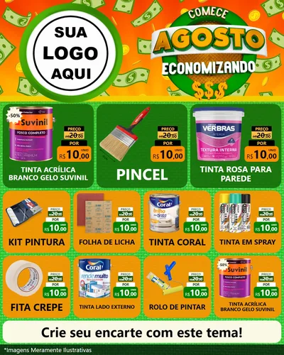 Modelo de Rede Social para Feed Instagram com o tema Comece Agosto Economizando para Tintas e Ferramentas