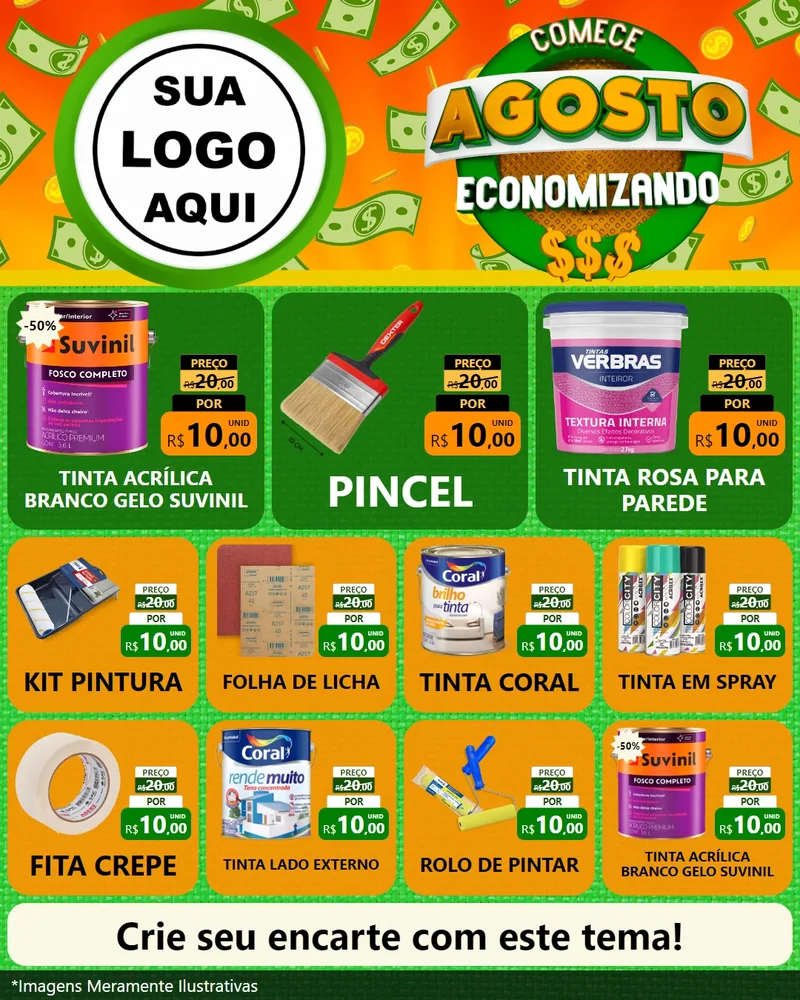 Modelo de Rede Social para Feed Instagram com o tema Comece Agosto Economizando para Tintas e Ferramentas