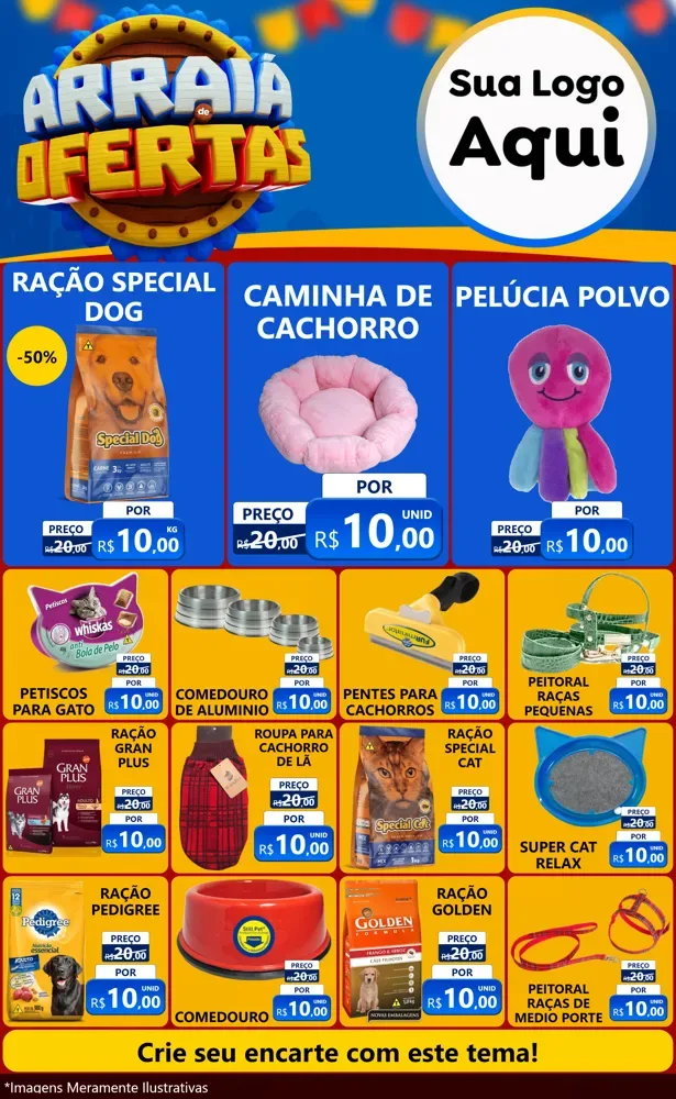 Modelo de Encarte para Encarte Grande com o tema Arraiá de Ofertas - Junina para Pet Shop