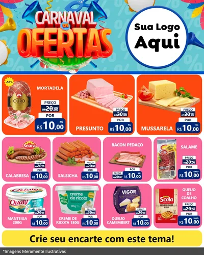 Modelo de Rede Social para Feed Instagram com o tema Carnaval de Ofertas para Frios e Laticínios