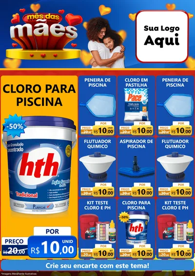Modelo de Encarte para Encarte A4 Vertical com o tema Mês das Mães para Produtos para Piscina