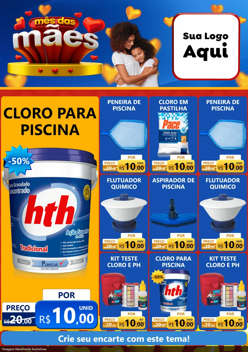 Modelo de Encarte para Encarte A4 Vertical com o tema Mês das Mães para Produtos para Piscina