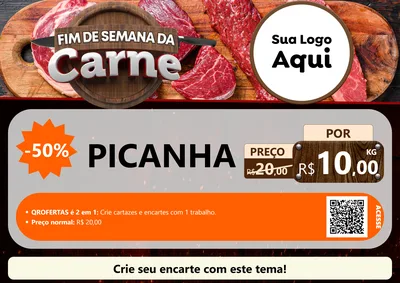 Modelo de Cartaz para Cartaz A4 Horizontal com o tema Fim de Semana da Carne para Açougue