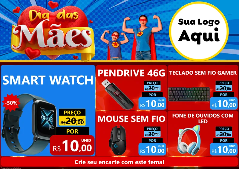 Modelo de Encarte para Encarte A4 Horizontal com o tema Dia das Mães para Informática