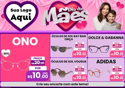 Modelo de Encarte para Encarte A4 Horizontal com o tema Dia das Mães para Óticas