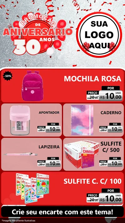 Modelo de TV para TV Vertical com o tema Promoção de Aniversário - 30 Anos para Papelaria