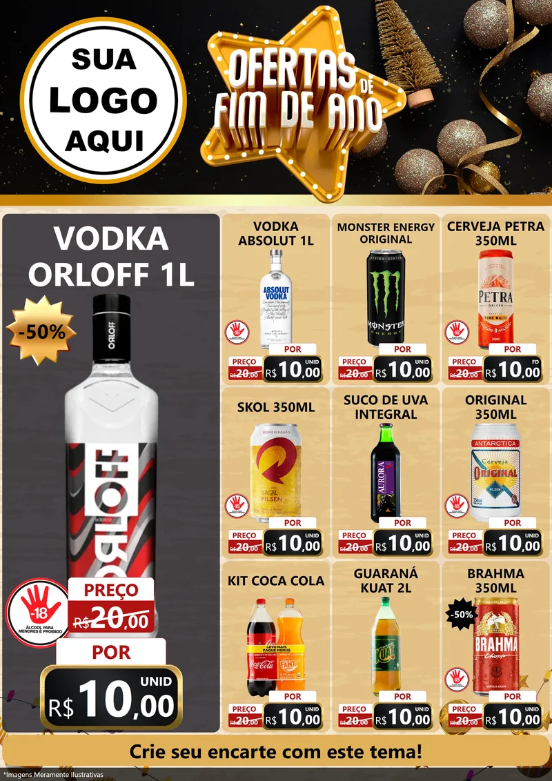 Modelo de Encarte para Encarte A4 Vertical com o tema Ofertas de Fim de Ano para Distribuidora de bebidas