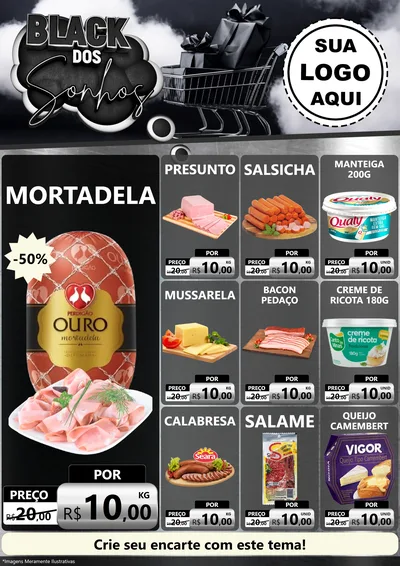 Modelo de Encarte para Encarte A4 Vertical com o tema Black dos Sonhos para Frios e Laticínios