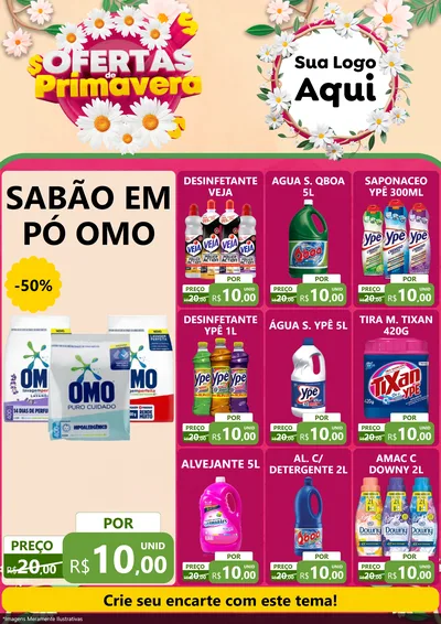 Modelo de Encarte para Encarte A4 Vertical com o tema Ofertas de Primavera para Produtos de Limpeza