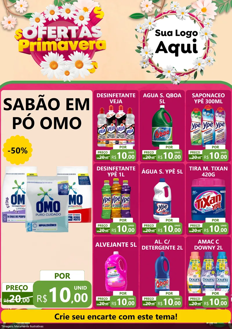 Modelo de Encarte para Encarte A4 Vertical com o tema Ofertas de Primavera para Produtos de Limpeza