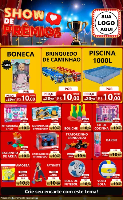 Modelo de Encarte para Encarte Grande com o tema Show de Prêmios para Brinquedos