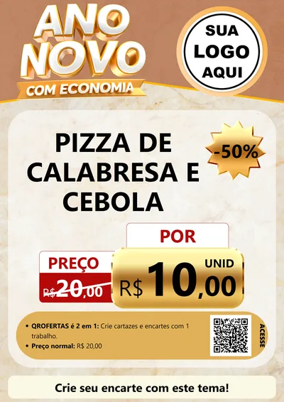 Modelo de Cartaz para Cartaz A4 Vertical com o tema Ano Novo Com Economia para Pizzaria