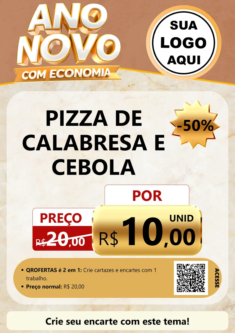 Modelo de Cartaz para Cartaz A4 Vertical com o tema Ano Novo Com Economia para Pizzaria
