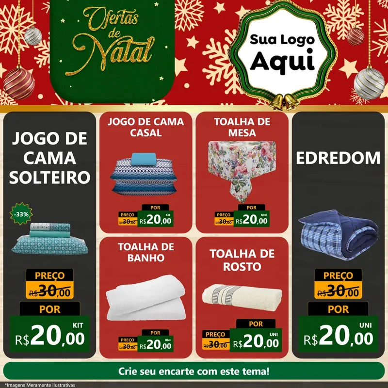 Modelo de Rede Social para Feed Facebook com o tema Natal de Ofertas para Cama, Mesa e Banho