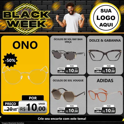 Modelo de Rede Social para Feed Facebook com o tema Black Week para Óticas