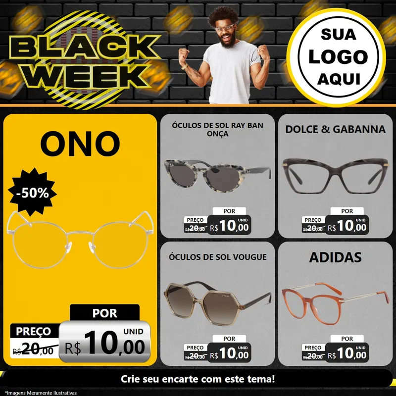 Modelo de Rede Social para Feed Facebook com o tema Black Week para Óticas