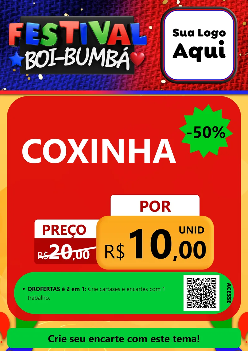 Modelo de Cartaz para Cartaz A4 Vertical com o tema Festival Boi-Bumbá para Salgadaria