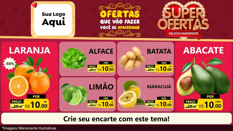 Modelo de TV para TV Horizontal com o tema Dia dos Namorados para Hortifrúti