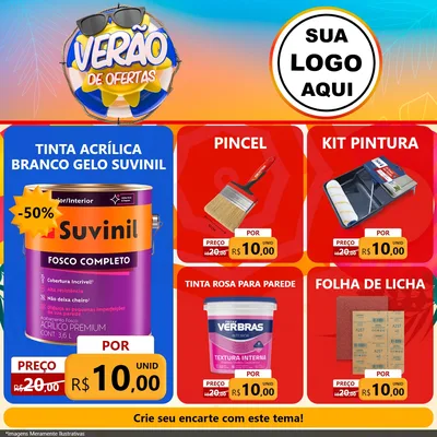 Modelo de Rede Social para Feed Facebook com o tema Verão de Ofertas para Tintas e Ferramentas