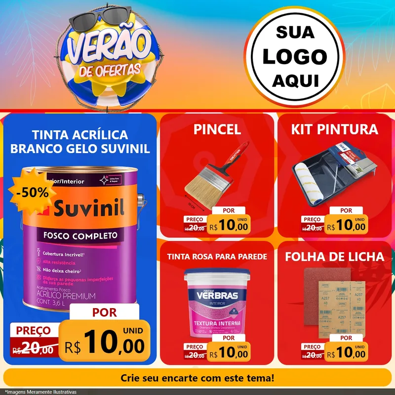 Modelo de Rede Social para Feed Facebook com o tema Verão de Ofertas para Tintas e Ferramentas