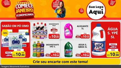 Modelo de TV para TV Horizontal com o tema Comece Janeiro Economizando para Produtos de Limpeza