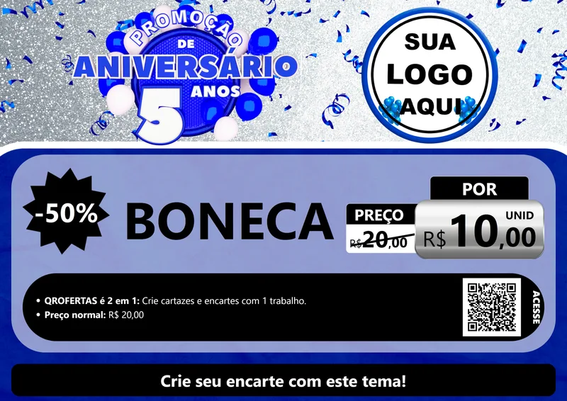 Modelo de Cartaz para Cartaz A4 Horizontal com o tema Promoção de Aniversário - 5 Anos para Brinquedos