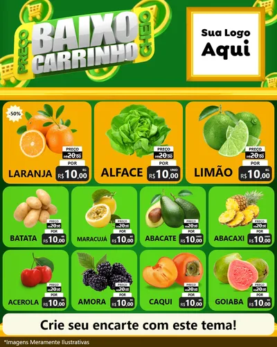Modelo de Rede Social para Feed Instagram com o tema Preço Baixo Carrinho Cheio para Hortifrúti