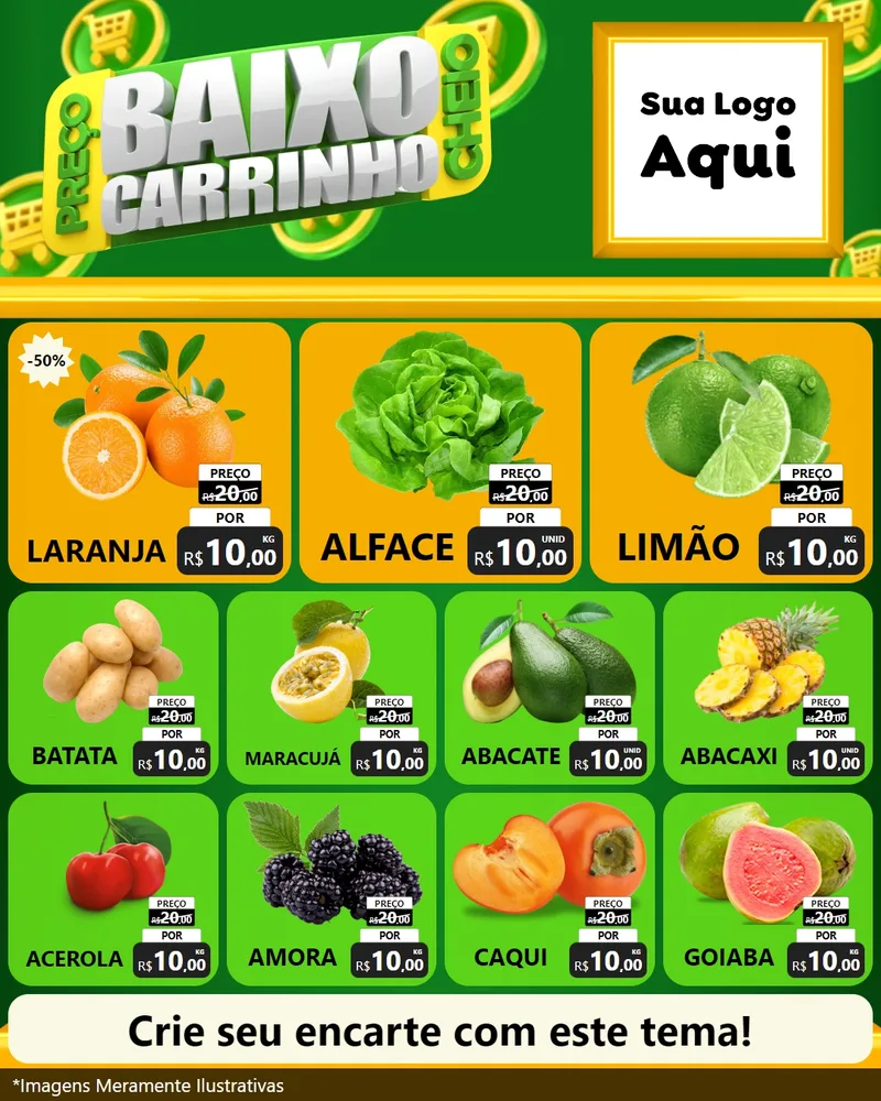 Modelo de Rede Social para Feed Instagram com o tema Preço Baixo Carrinho Cheio para Hortifrúti