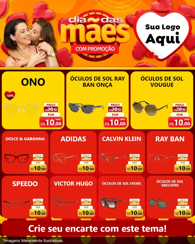 Modelo de Rede Social para Feed Instagram com o tema Dia das Mães com Promoção para Óticas